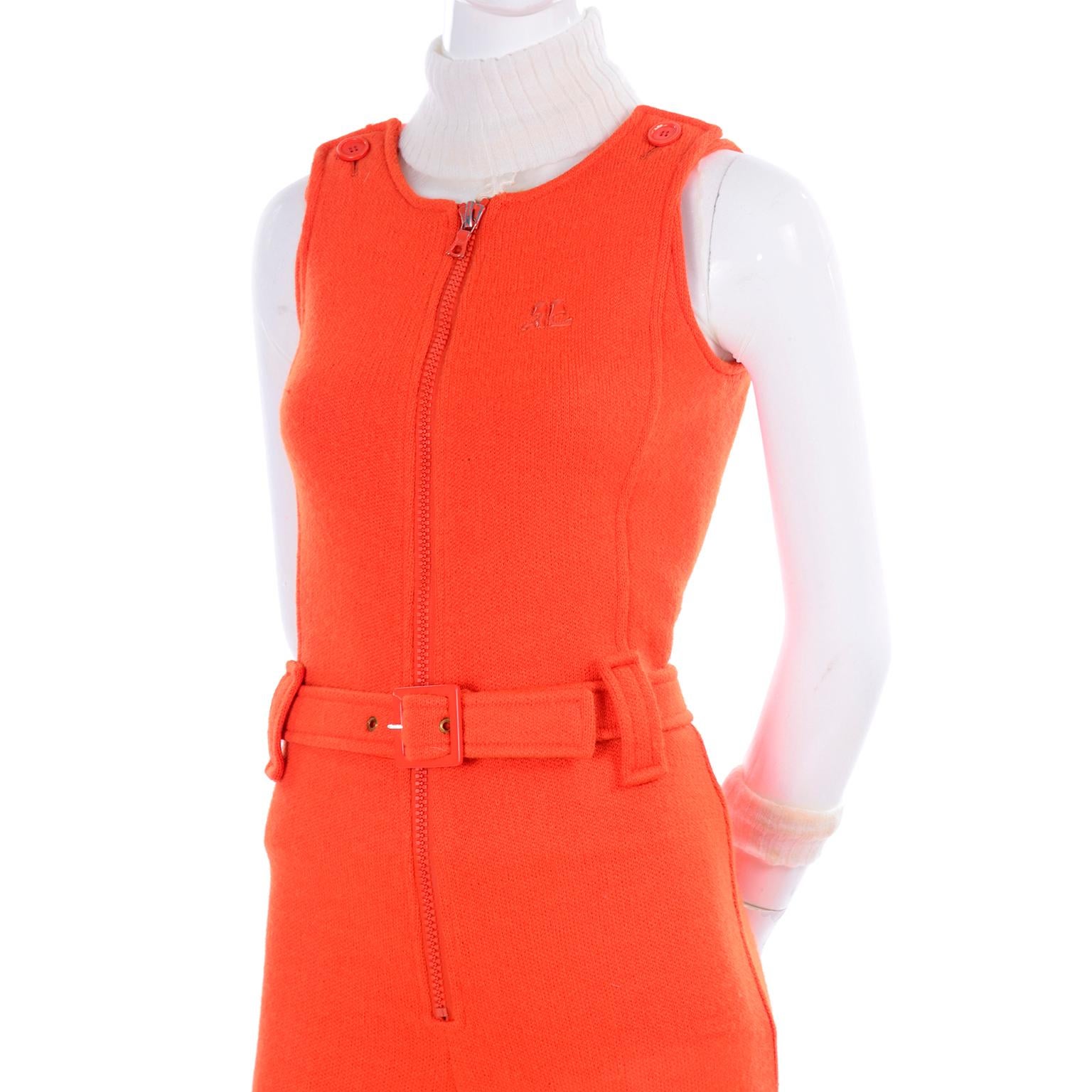 1970s Andre Courreges Hyperbole 2 Piece AC Logo Orange Jumpsuit & Sheer Top 4