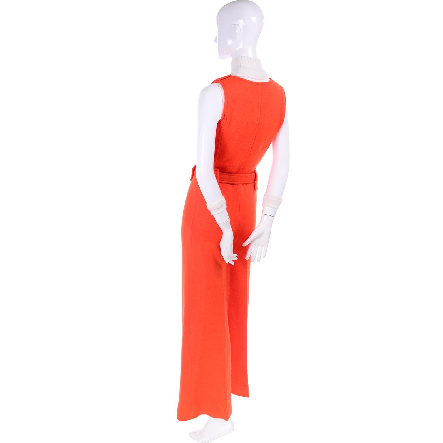Red 1970s Andre Courreges Hyperbole 2 Piece AC Logo Orange Jumpsuit & Sheer Top