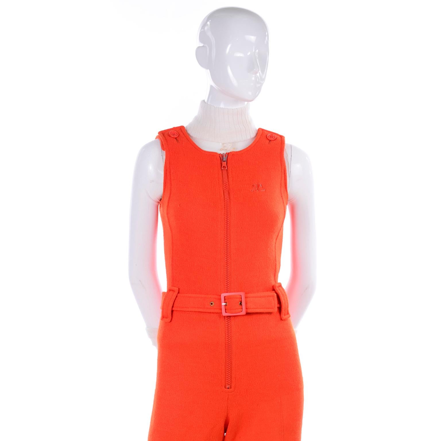 Women's 1970s Andre Courreges Hyperbole 2 Piece AC Logo Orange Jumpsuit & Sheer Top