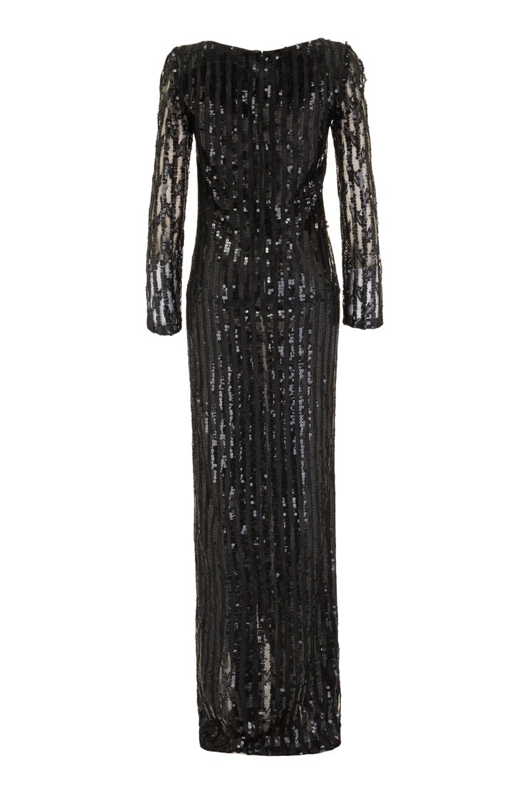 1970s Andre Laug Couture Black Sequin Vintage Dress For Sale at 1stDibs