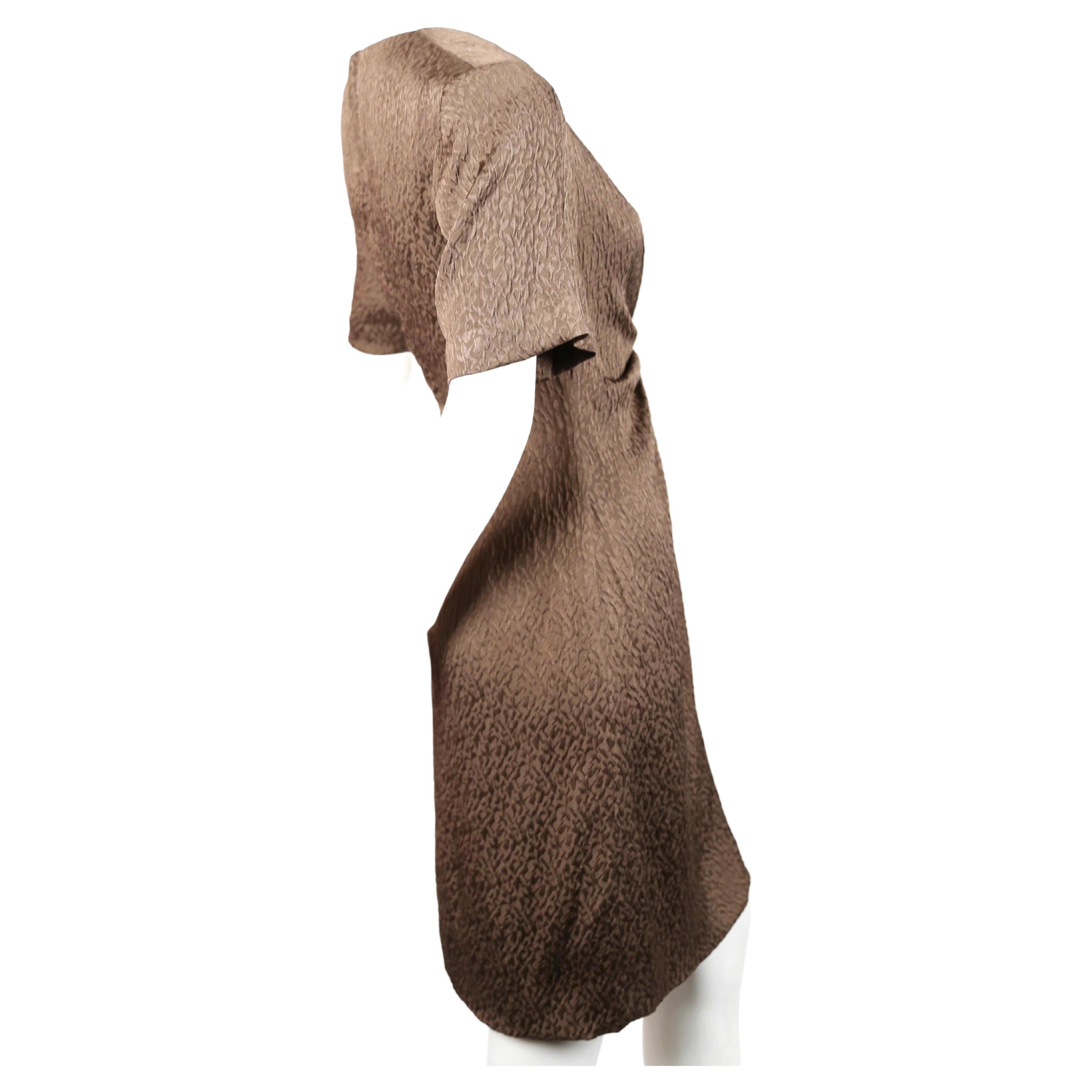 Brown 1970's ANDRE LAUG silk dress with gathered waist For Sale