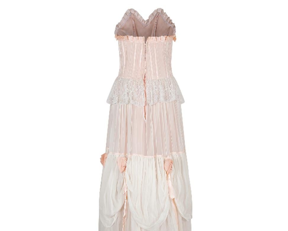 1970s Andrea Wilkin Cream Silk and Peach Ribbon Polonaise Dress For ...