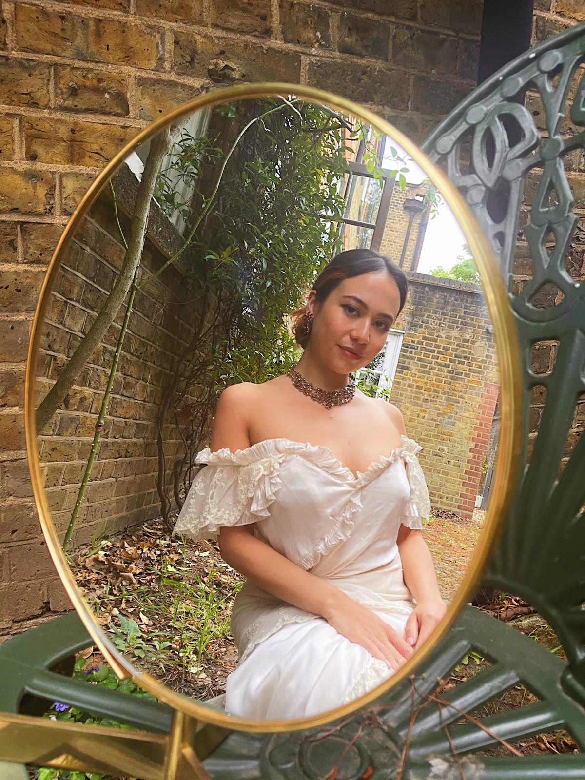 1970s Andrea Wilkin Silk Ivory Fantasy Bridal Dress in Edwardian Style For Sale 5