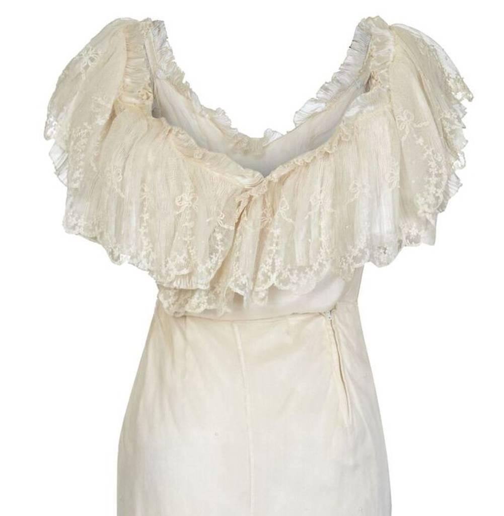1970s Andrea Wilkin Silk Ivory Fantasy Bridal Dress in Edwardian Style For Sale 1