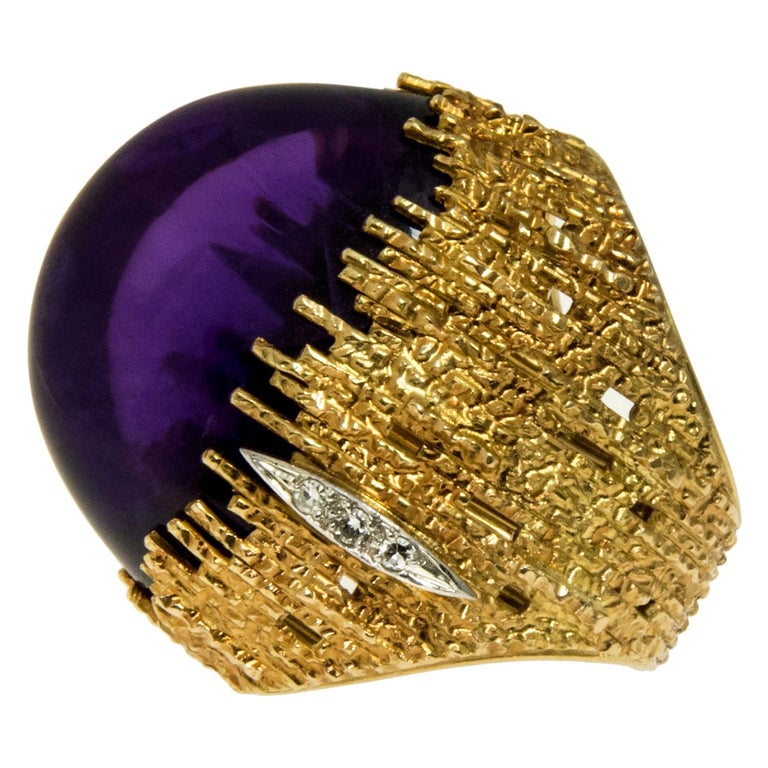 1970s Andrew Grima Amethyst, Diamond and Gold Ring For Sale