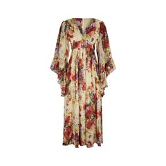 1970s Angel Sleeve Poppy Print Cotton Maxi Dress (Robe longue en coton imprimé coquelicot)