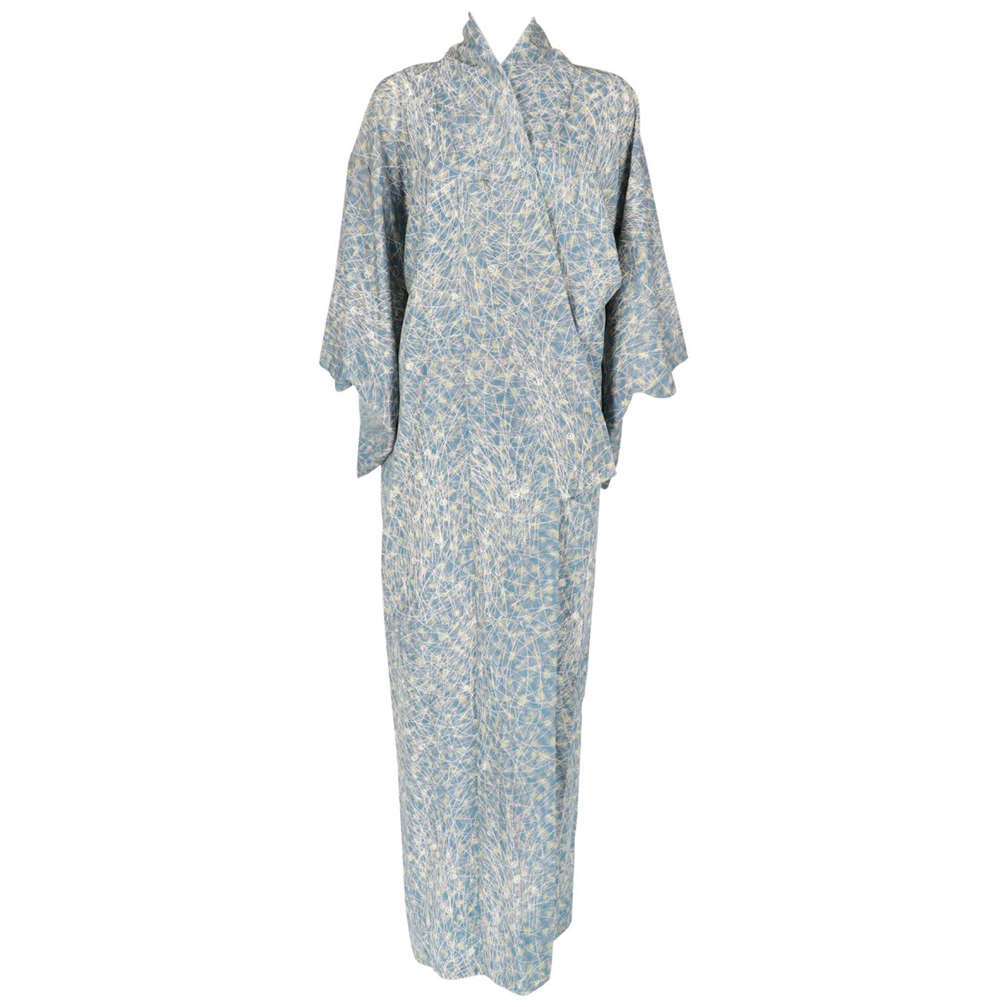 1970s A.N.G.E.L.O. Vintage Cult Light Blue Long Kimono