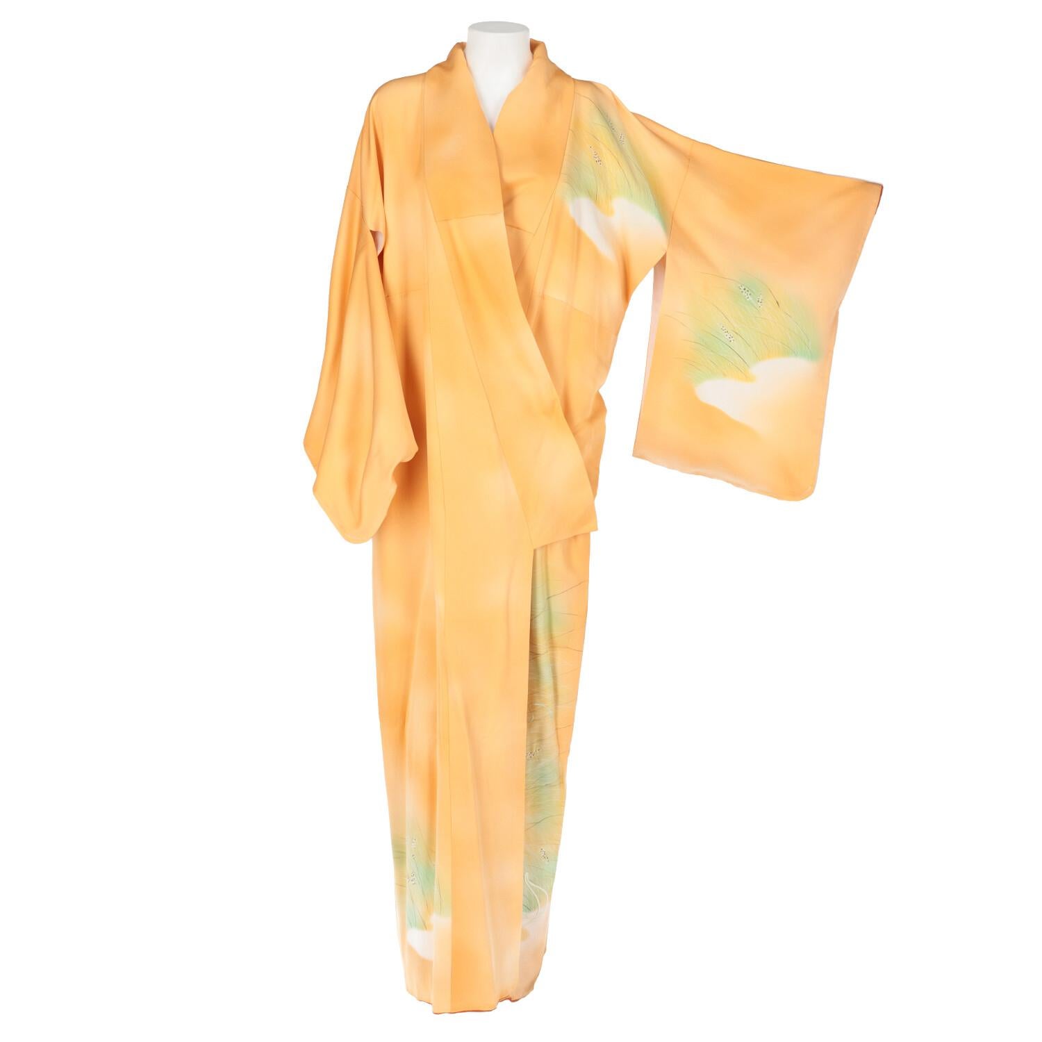 Women's or Men's 1970s A.N.G.E.L.O. Vintage Cult pastel colored silk Japanese Kimono For Sale