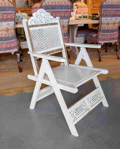 1970s Anglo-Indian Folding Chair with Bone Inlay