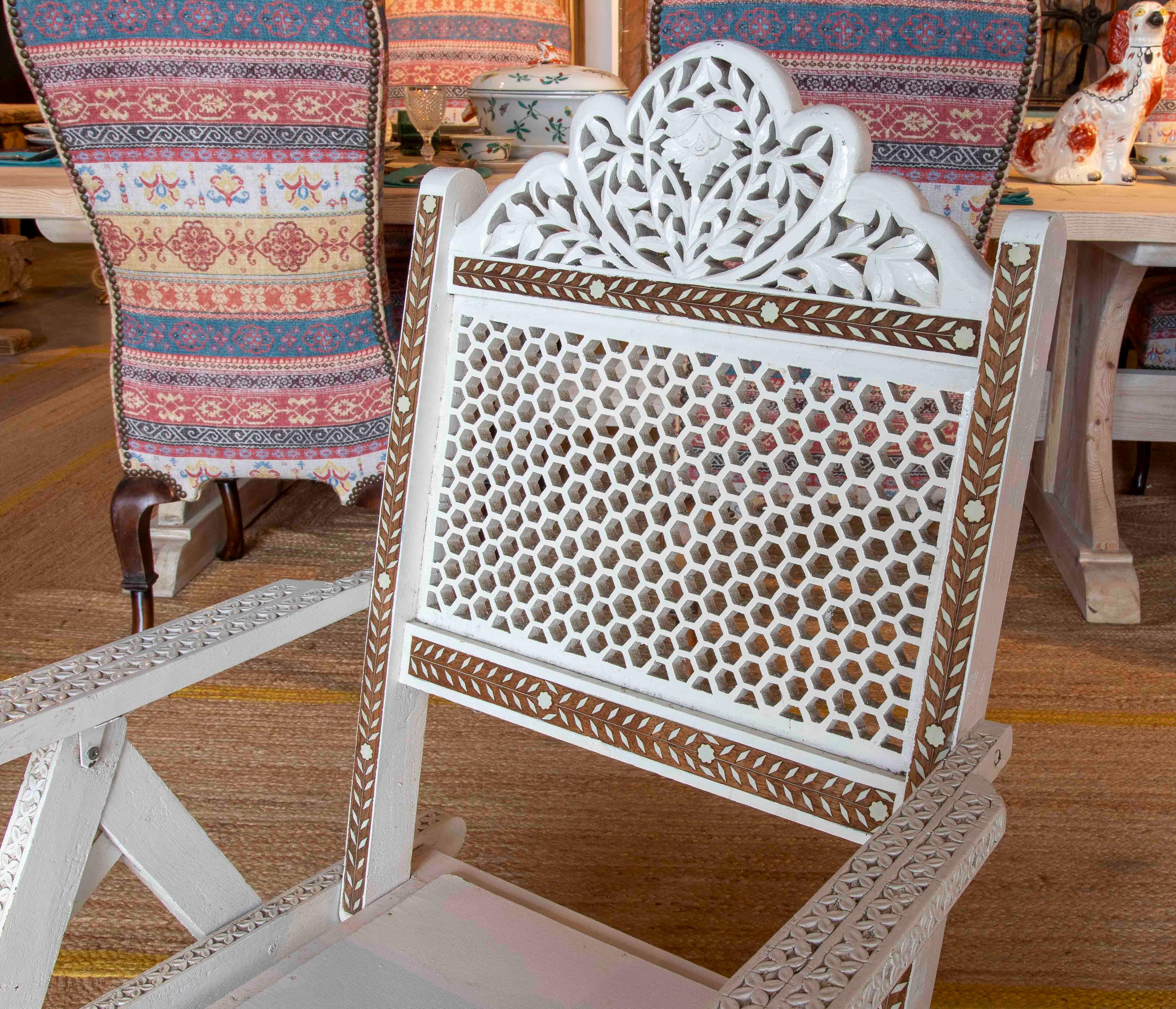 20th Century 1970s Anglo-Indian Folding Chair with Bone Inlay For Sale