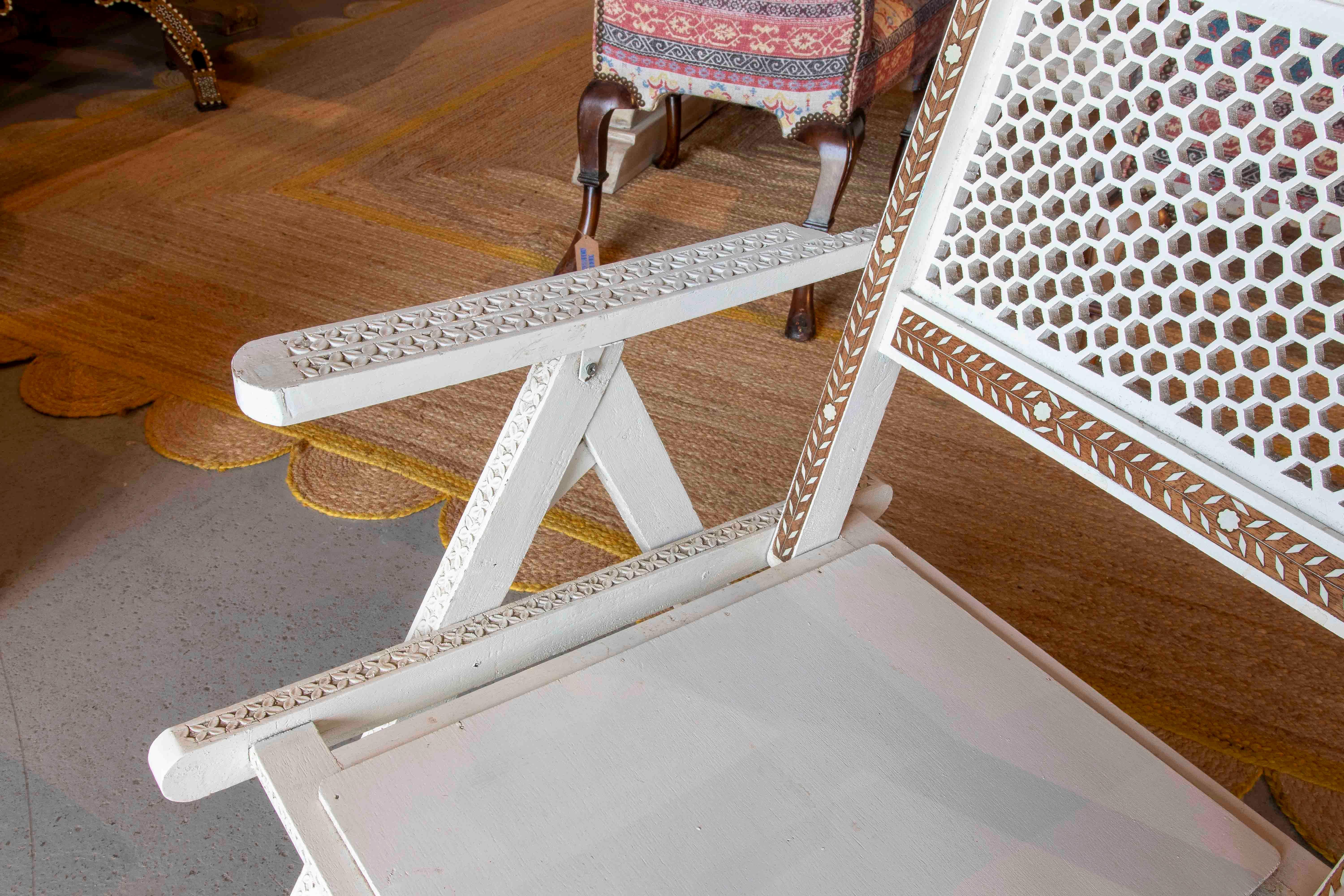 1970s Anglo-Indian Folding Chair with Bone Inlay For Sale 1