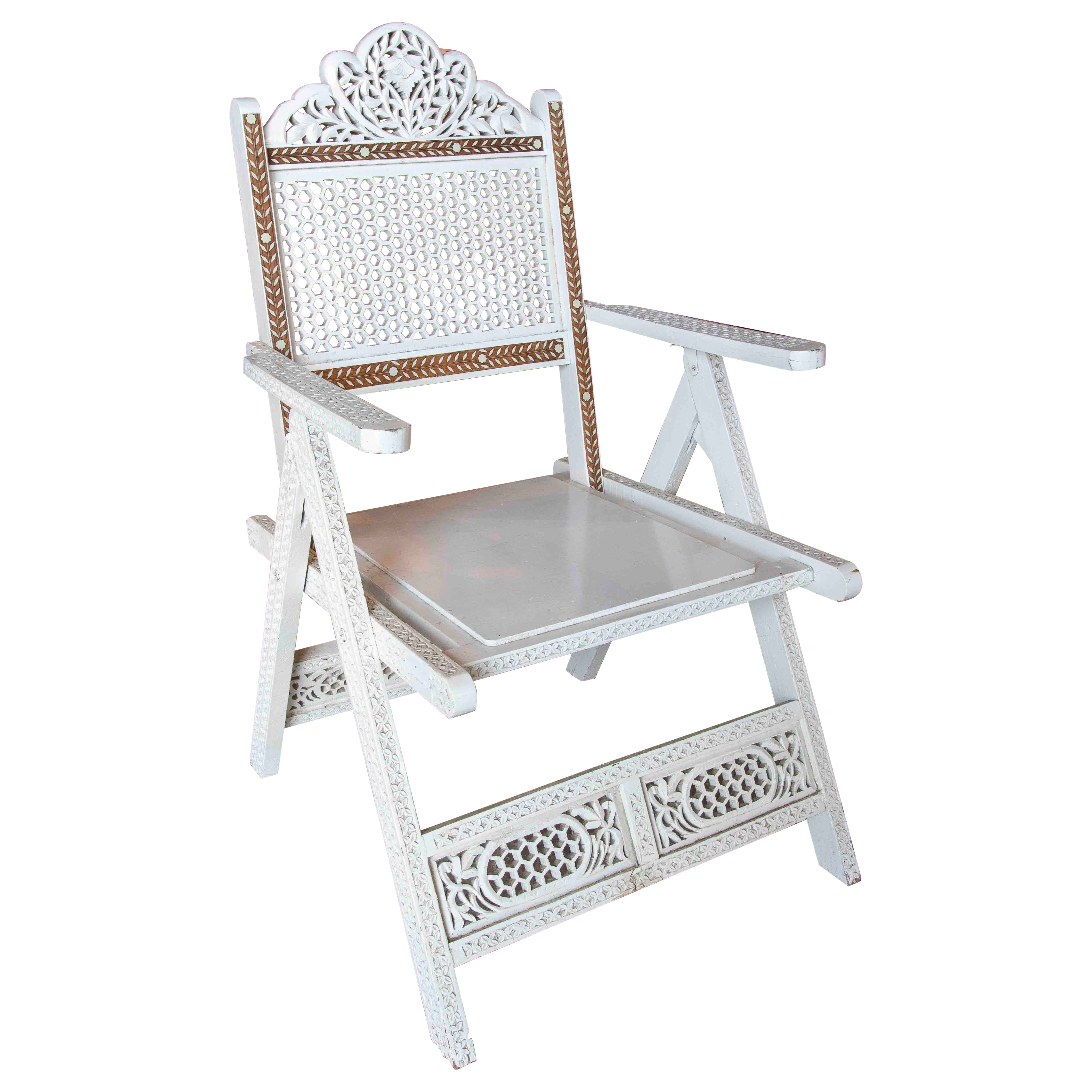 1970s Anglo-Indian Folding Chair with Bone Inlay For Sale