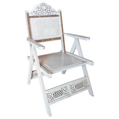 1970s Anglo-Indian Folding Chair with Bone Inlay