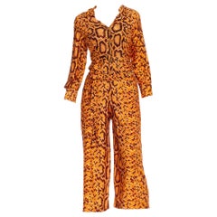 Retro 1970S Animal Print Acetate Jumpsuit With Belt