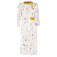 1970s Ann Buck White Printed Jersey Dress and Jacket