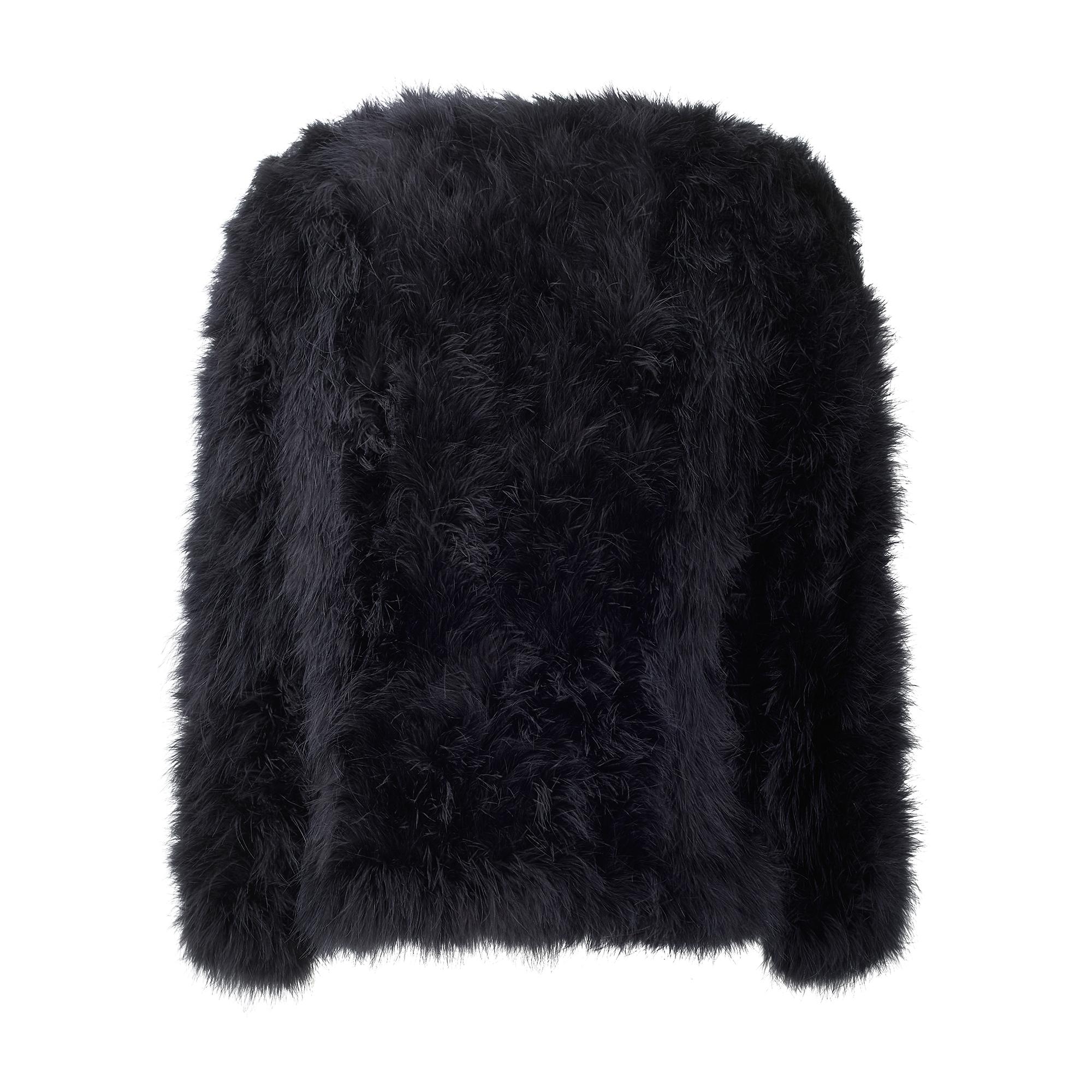 Nero Giacca in piume di marabù Ann Green degli anni '70 in vendita