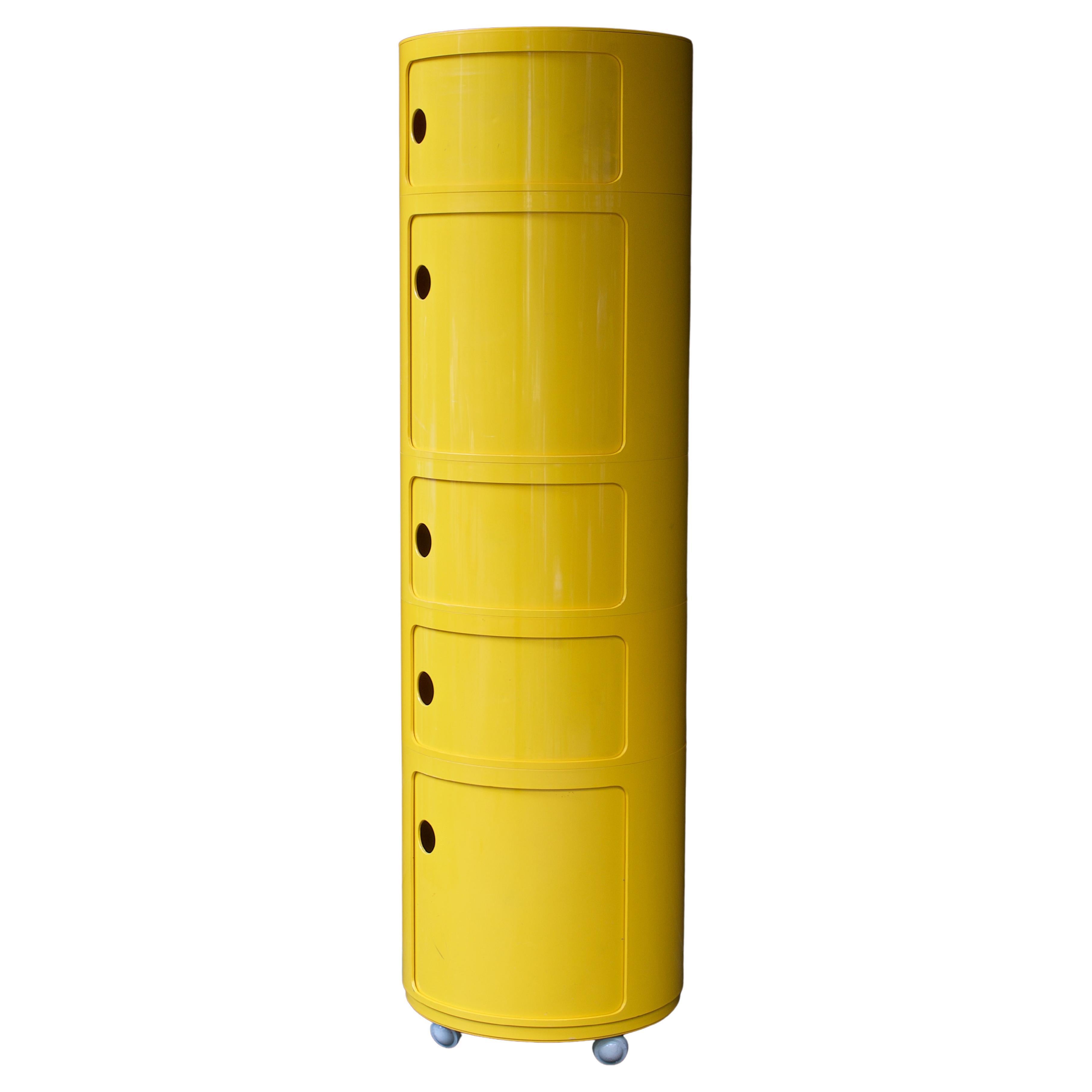 1970s Anna Castelli Kartell Yellow 5-Tier Stackable Componibili Pop Art Shelving For Sale