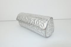 1970's Anne Klein for Calderon Quilted Silver Leather Clutch Evening Handbag