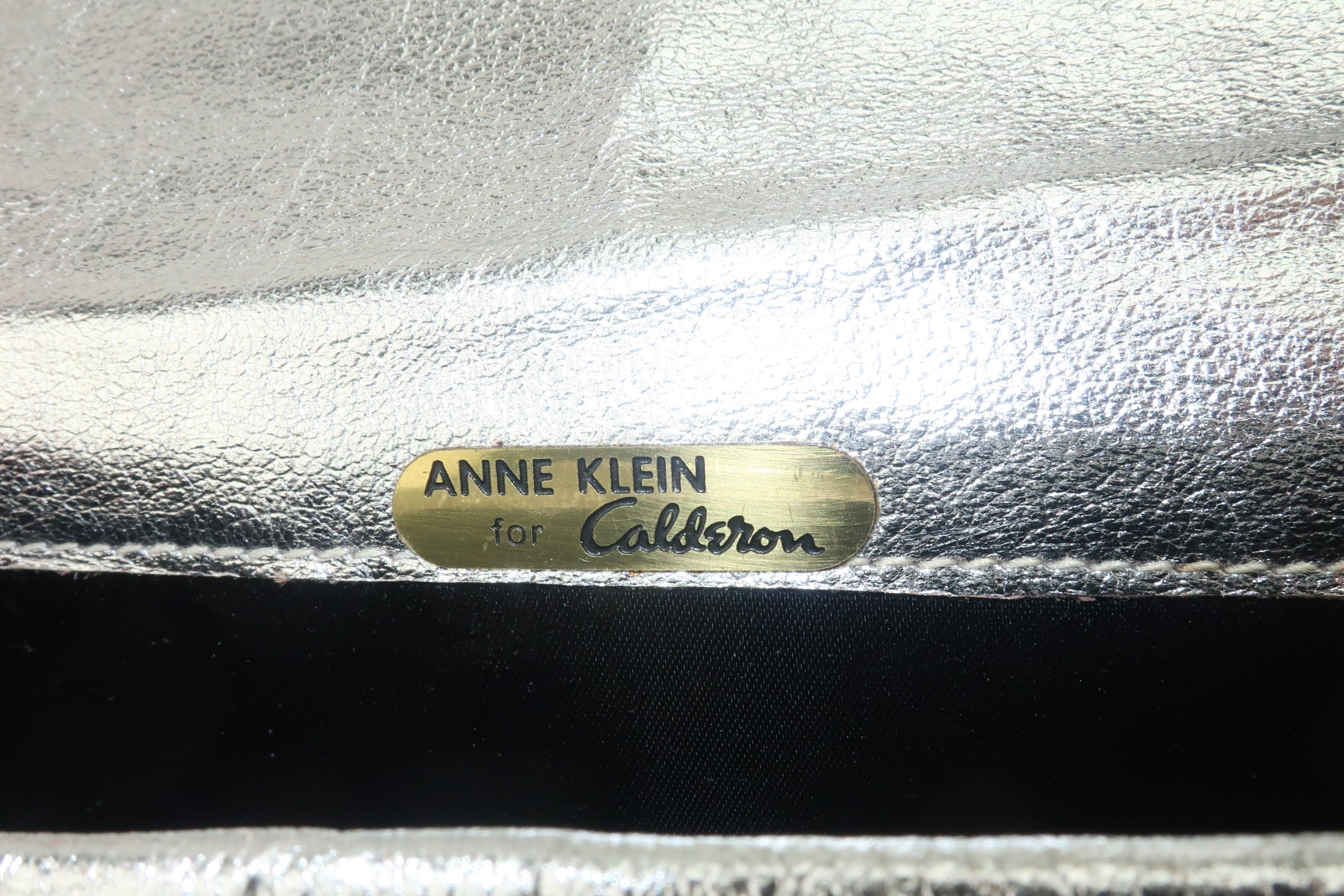 1970's Anne Klein for Calderon Quilted Silver Leather Clutch Evening Handbag 3