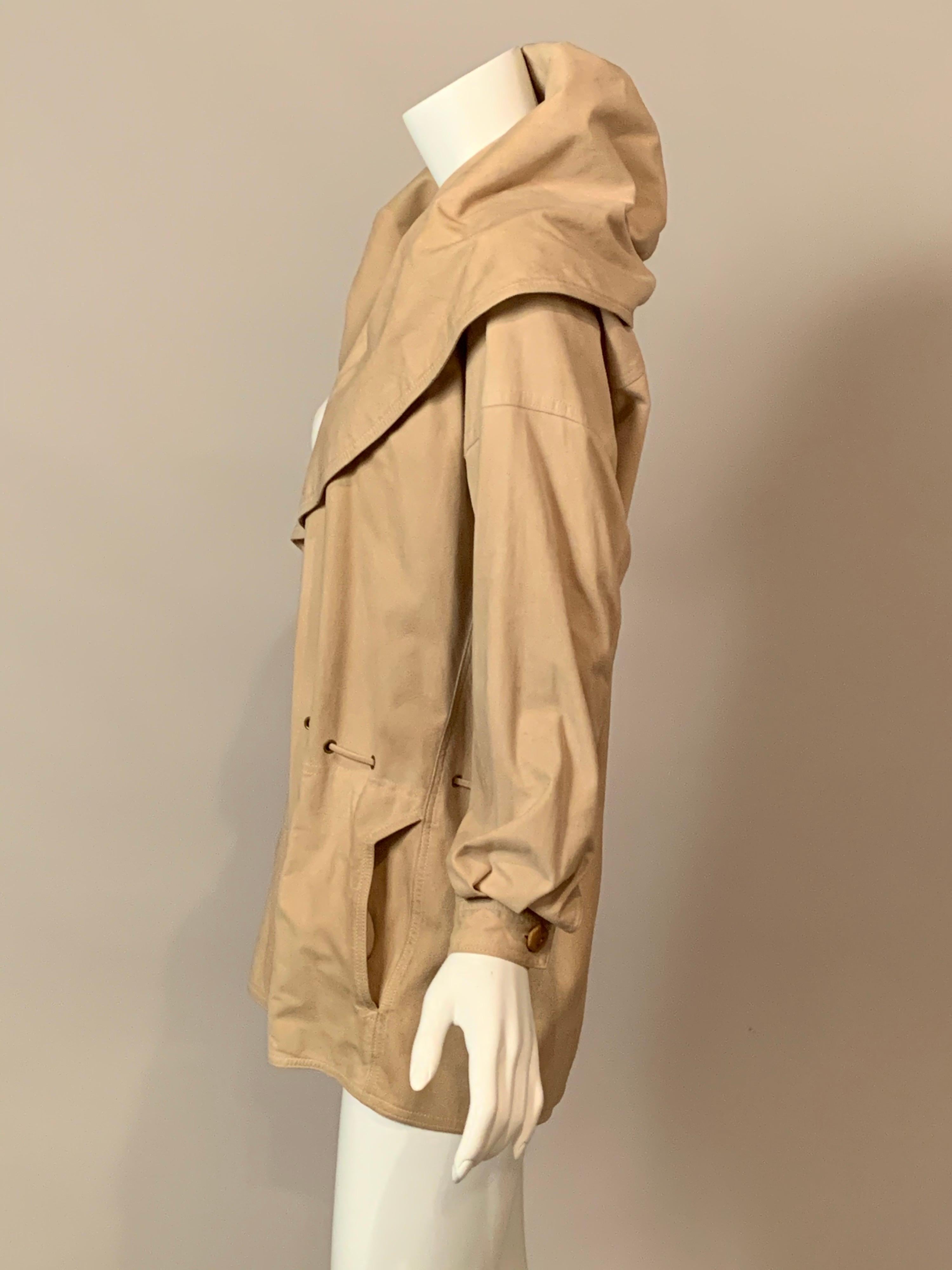 1970's Anne Klein Pale Beige Chamois Suede Jacket with Hood  5
