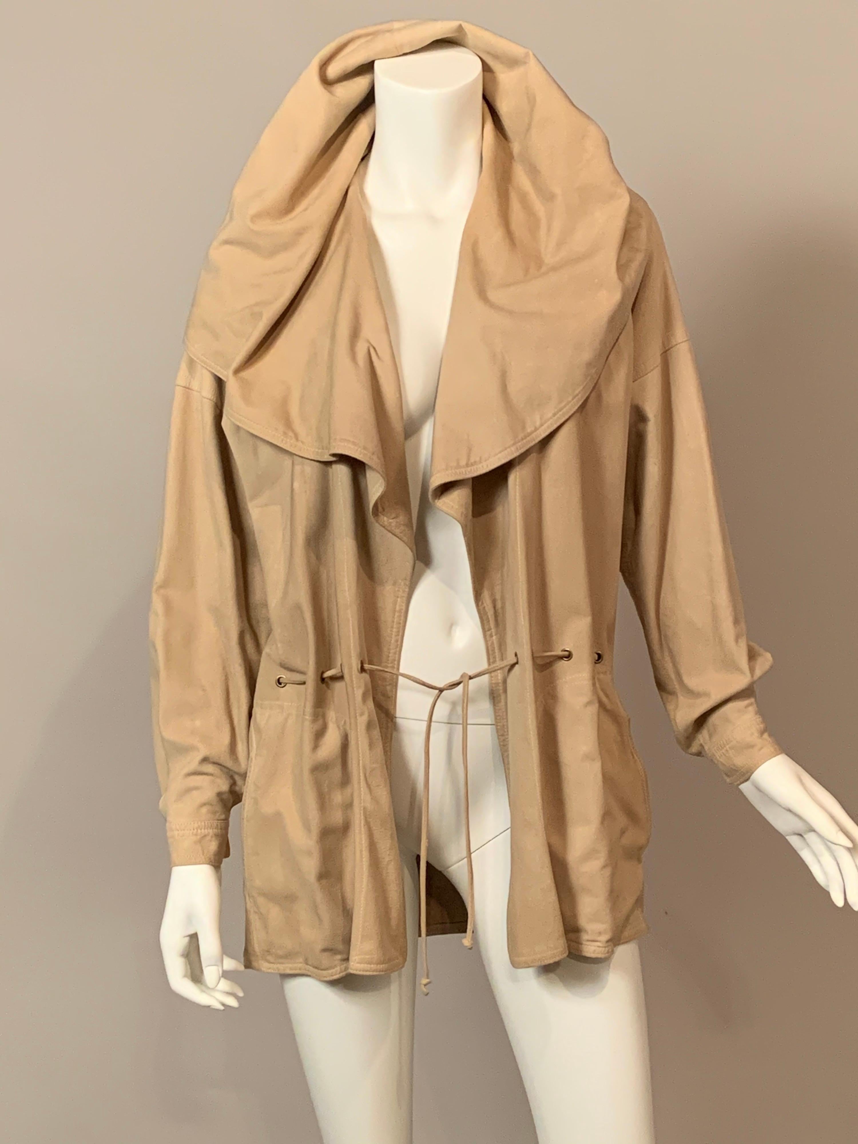 1970's Anne Klein Pale Beige Chamois Suede Jacket with Hood  6