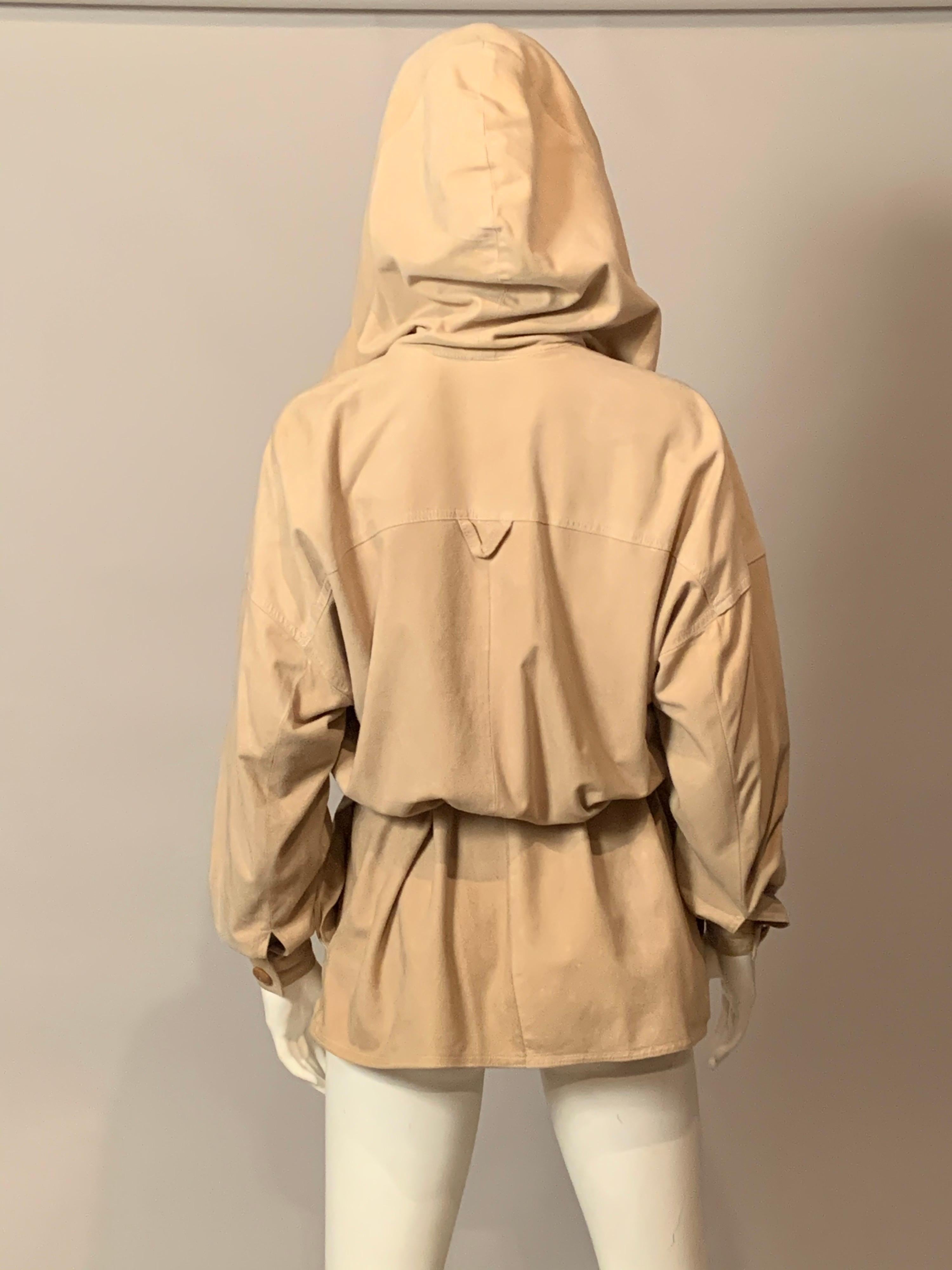 1970's Anne Klein Pale Beige Chamois Suede Jacket with Hood  2