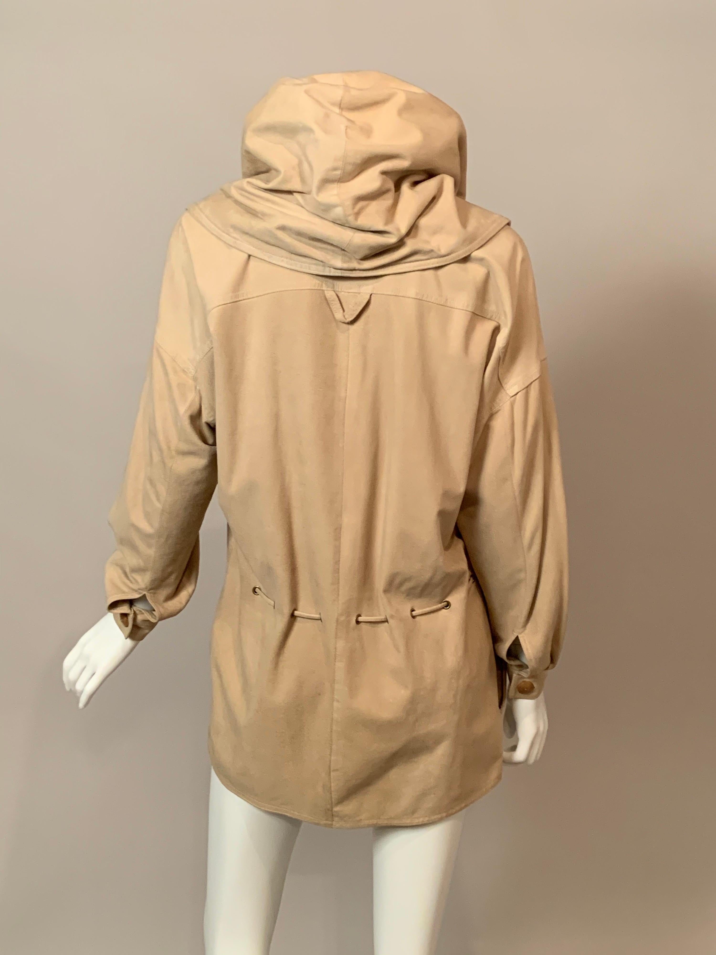 1970's Anne Klein Pale Beige Chamois Suede Jacket with Hood  3