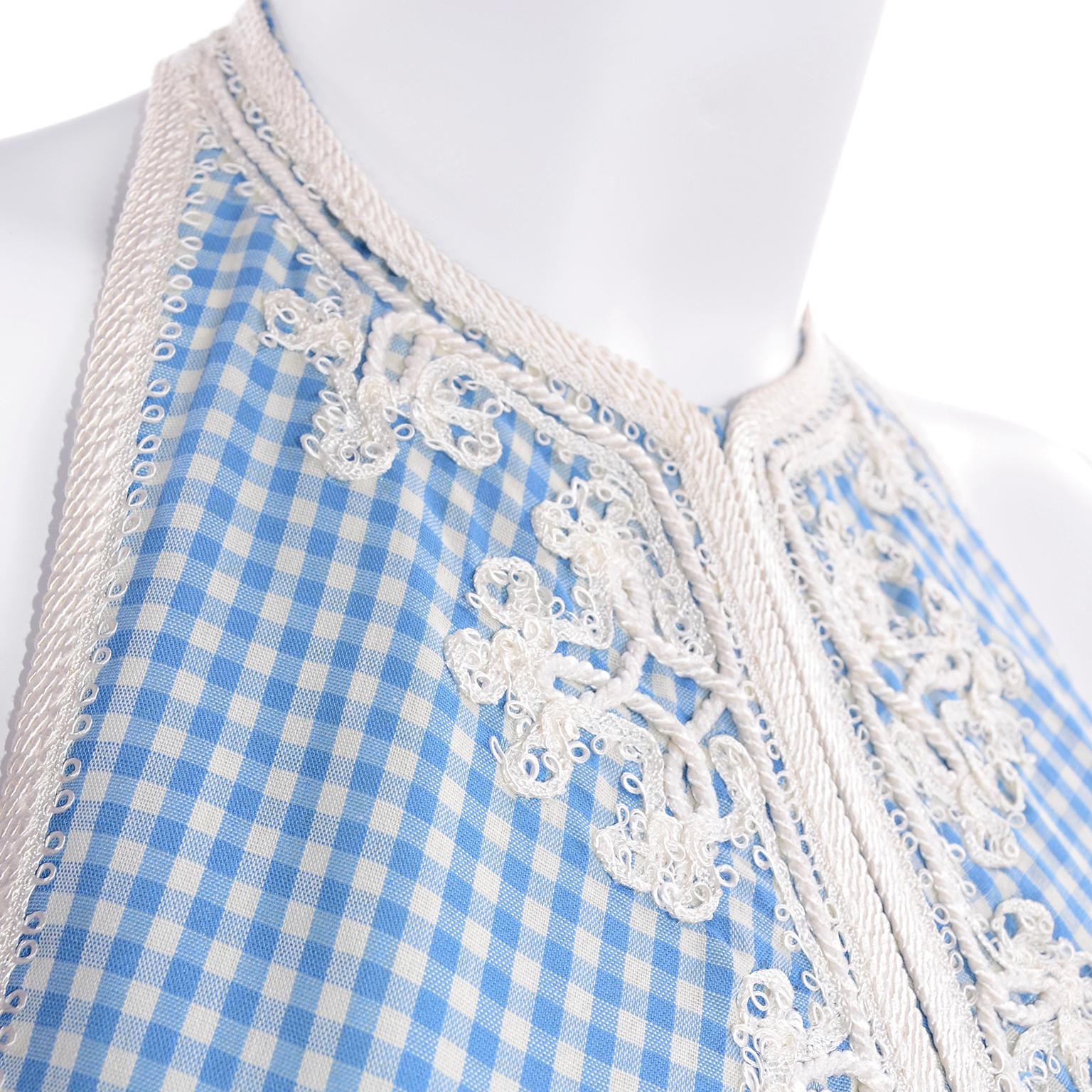 1970s Anne Klein Vintage Halter Dress in Blue and White Gingham Check w applique 5
