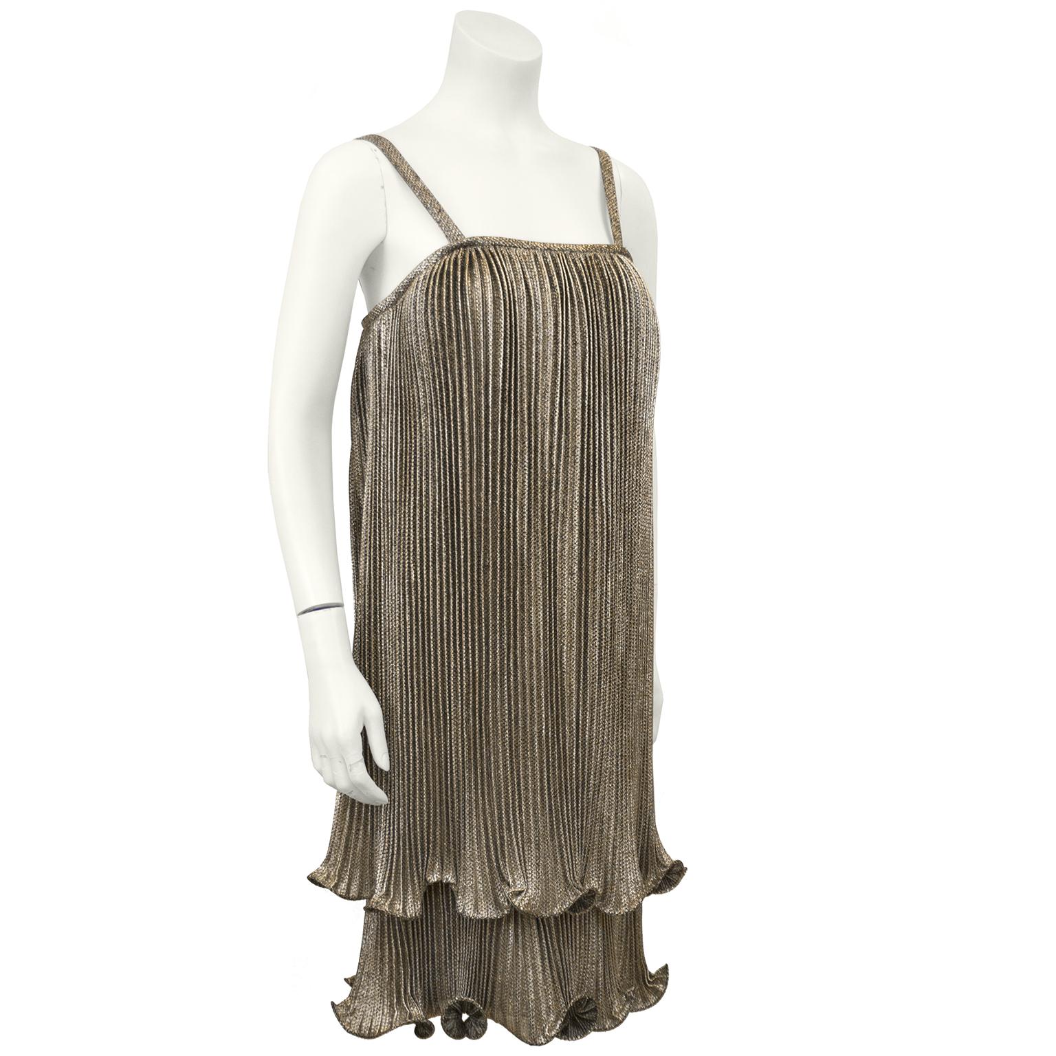 1970s American made gold and black accordion style cocktail dress  from the 