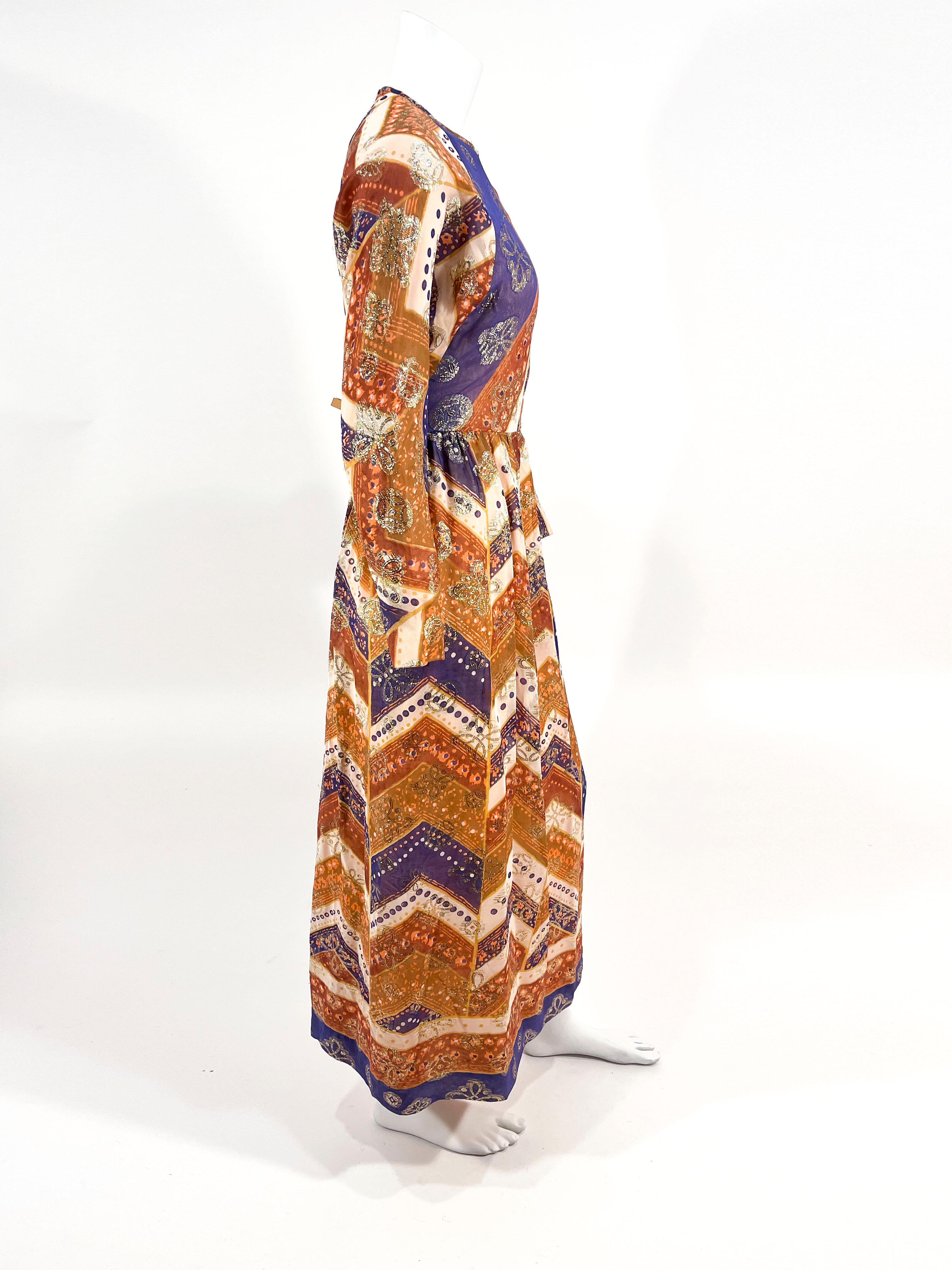 1970s Anthony Muto Chevron Printed and Metallic Dress For Sale 1