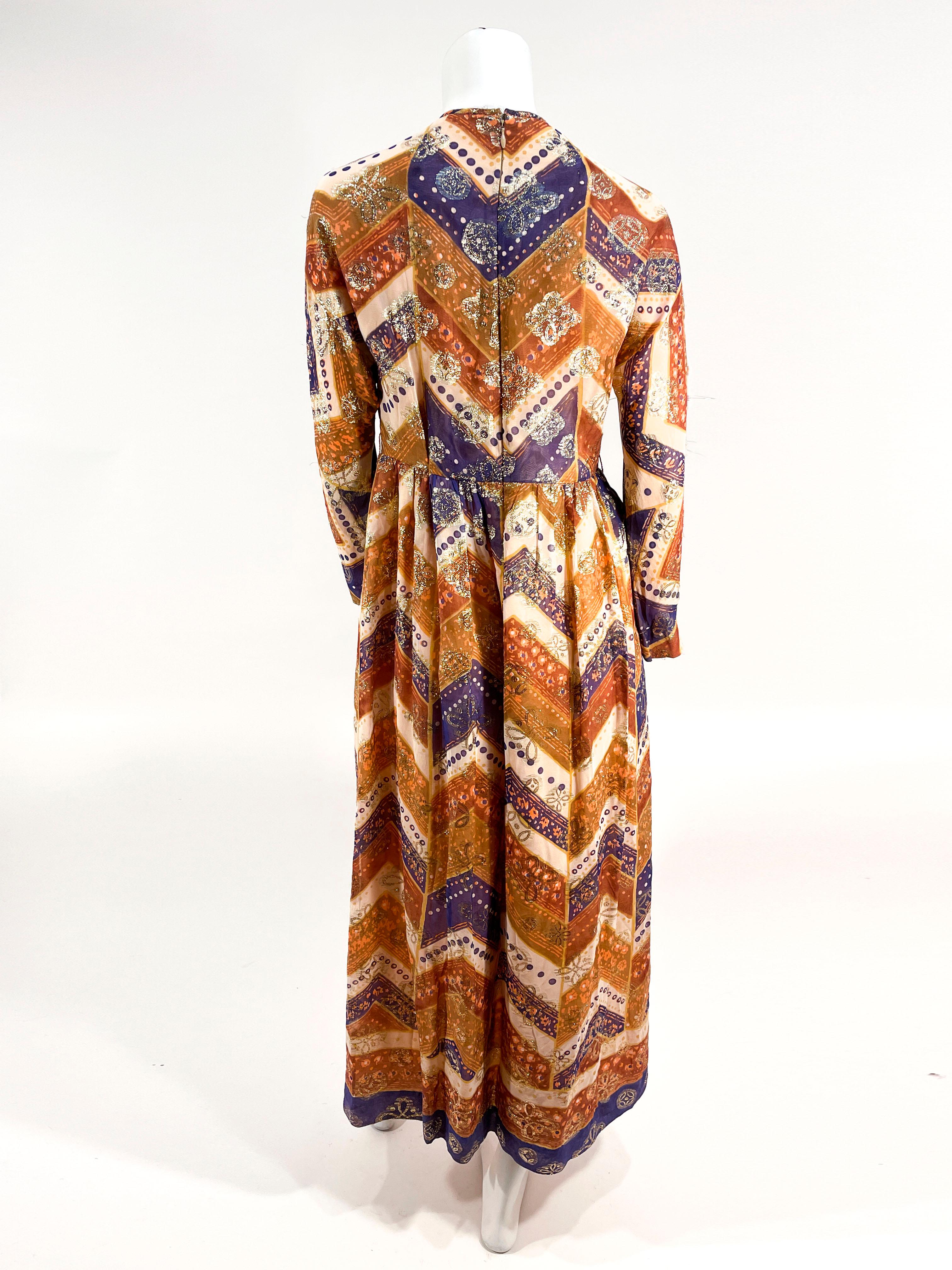 Women's 1970s Anthony Muto Chevron Printed and Metallic Dress For Sale