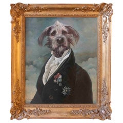 1970s Anthropomorphic Canine Portrait in Oil Paintings, Signed by Th. Poncelet