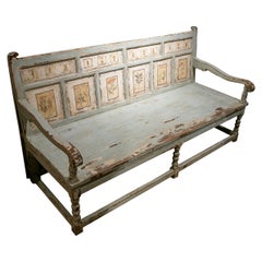 1970 Antique Banc peint à la main avec panneaux décoratifs floraux