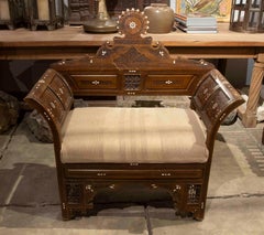 1970s Antique Sofa and two Armchairs Set Made of Carved Wood with Marquetry
