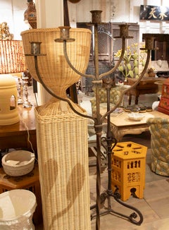 1970s Antique Wrought Iron Five-Arm Floor Candlestick