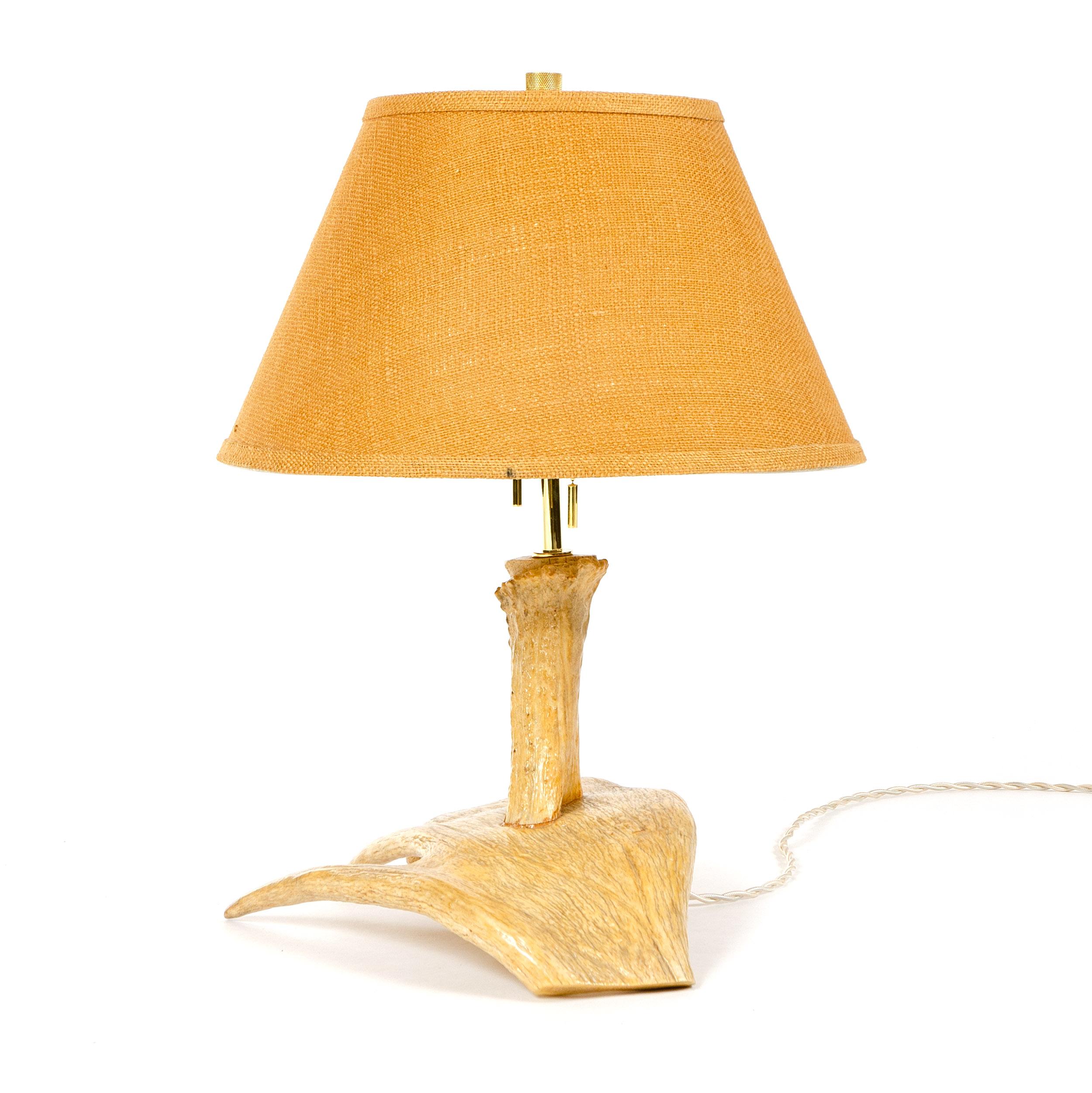 American Craftsman 1970s Antler Table Lamp with Burlap Shade