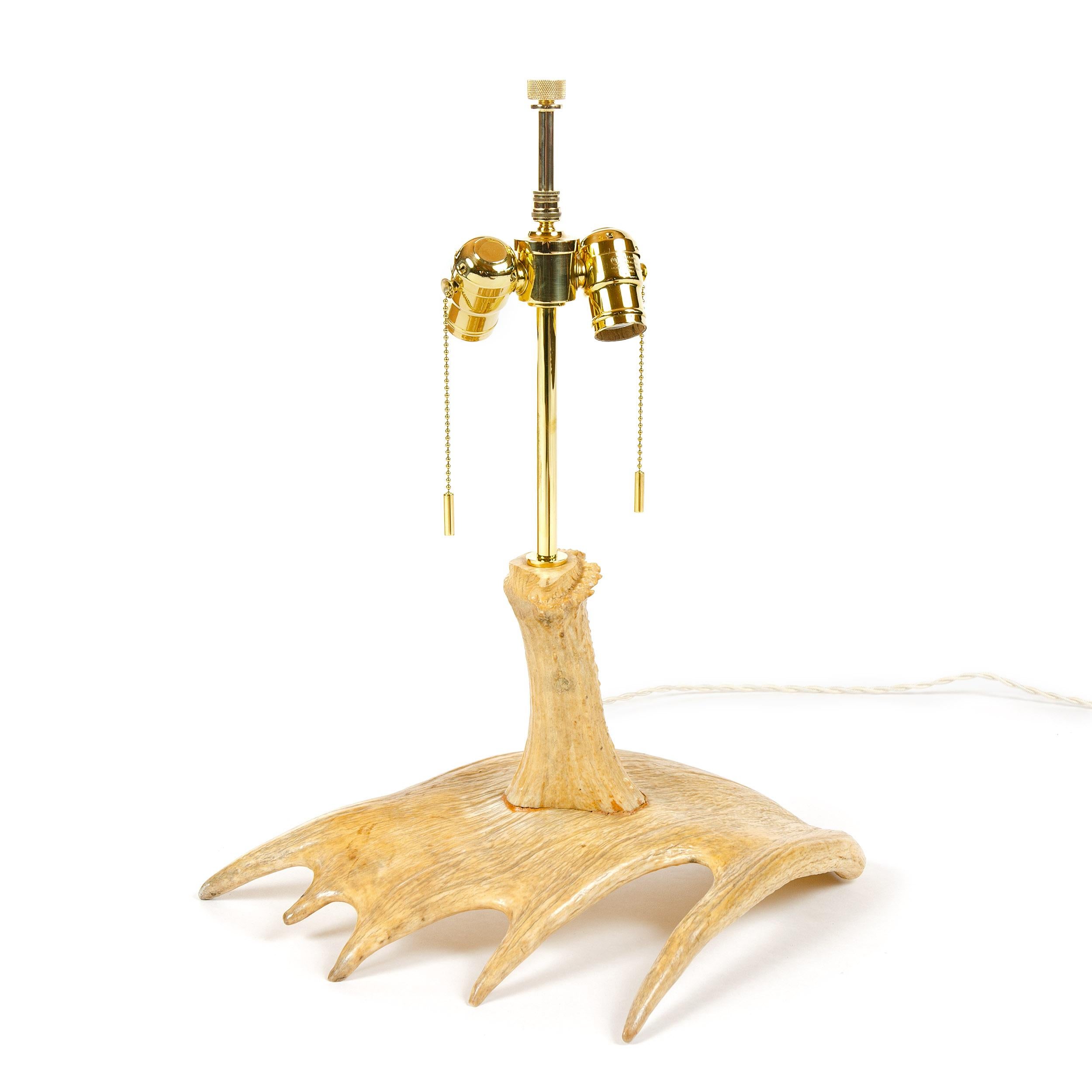 1970s Antler Table Lamp with Burlap Shade In Good Condition In Sagaponack, NY
