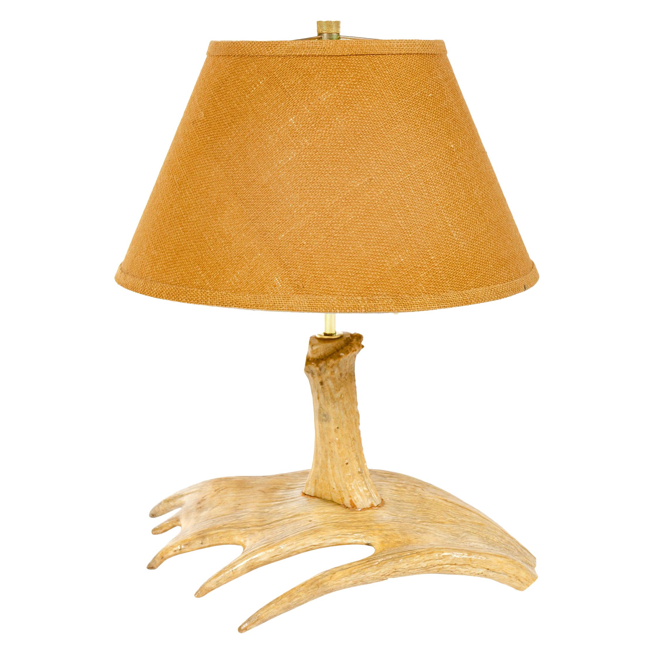 1970s Antler Table Lamp with Burlap Shade