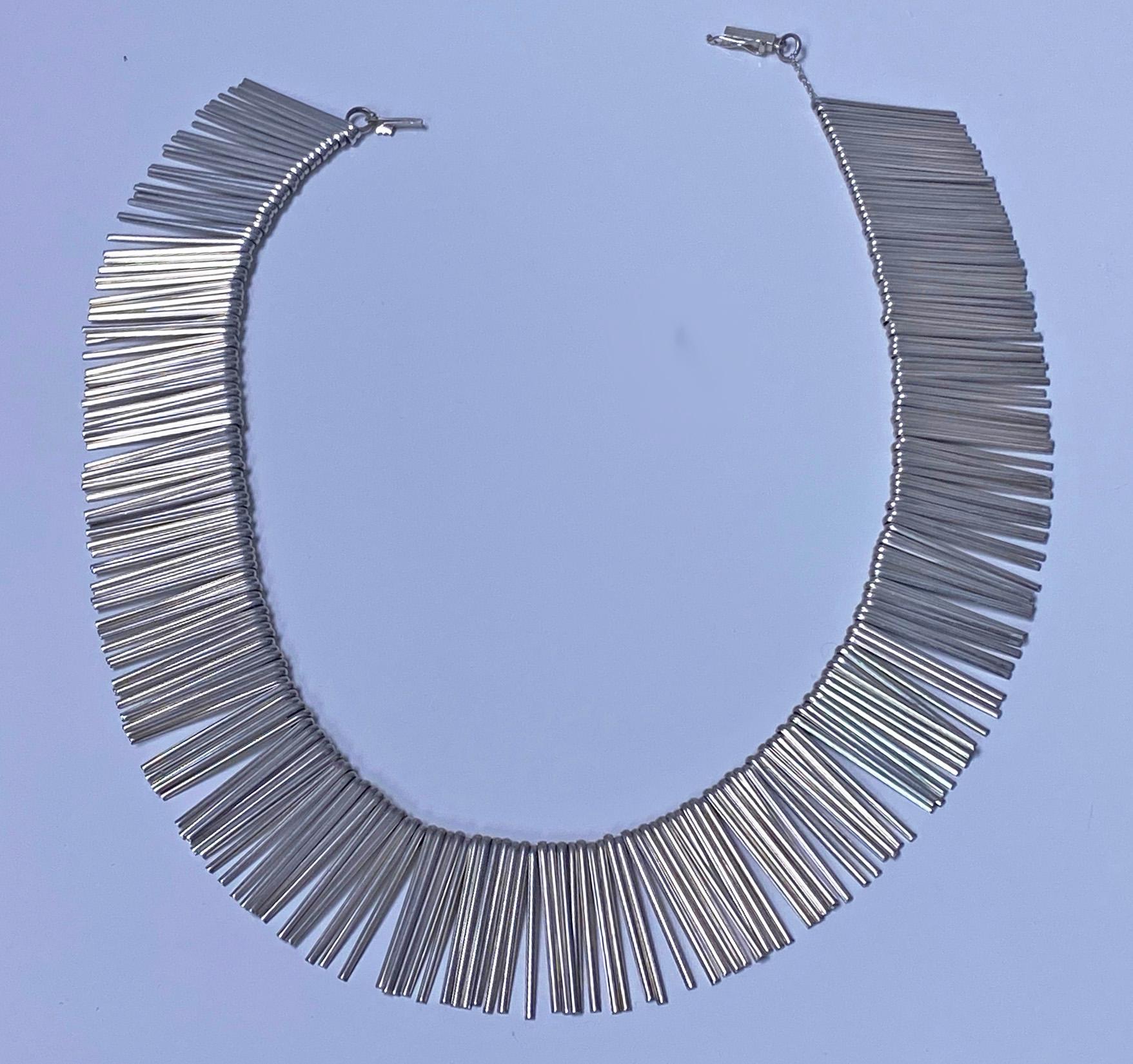 Women's 1970s Anton Michelsen Denmark Scandinavian Modernist Silver Fringe Necklace. For Sale