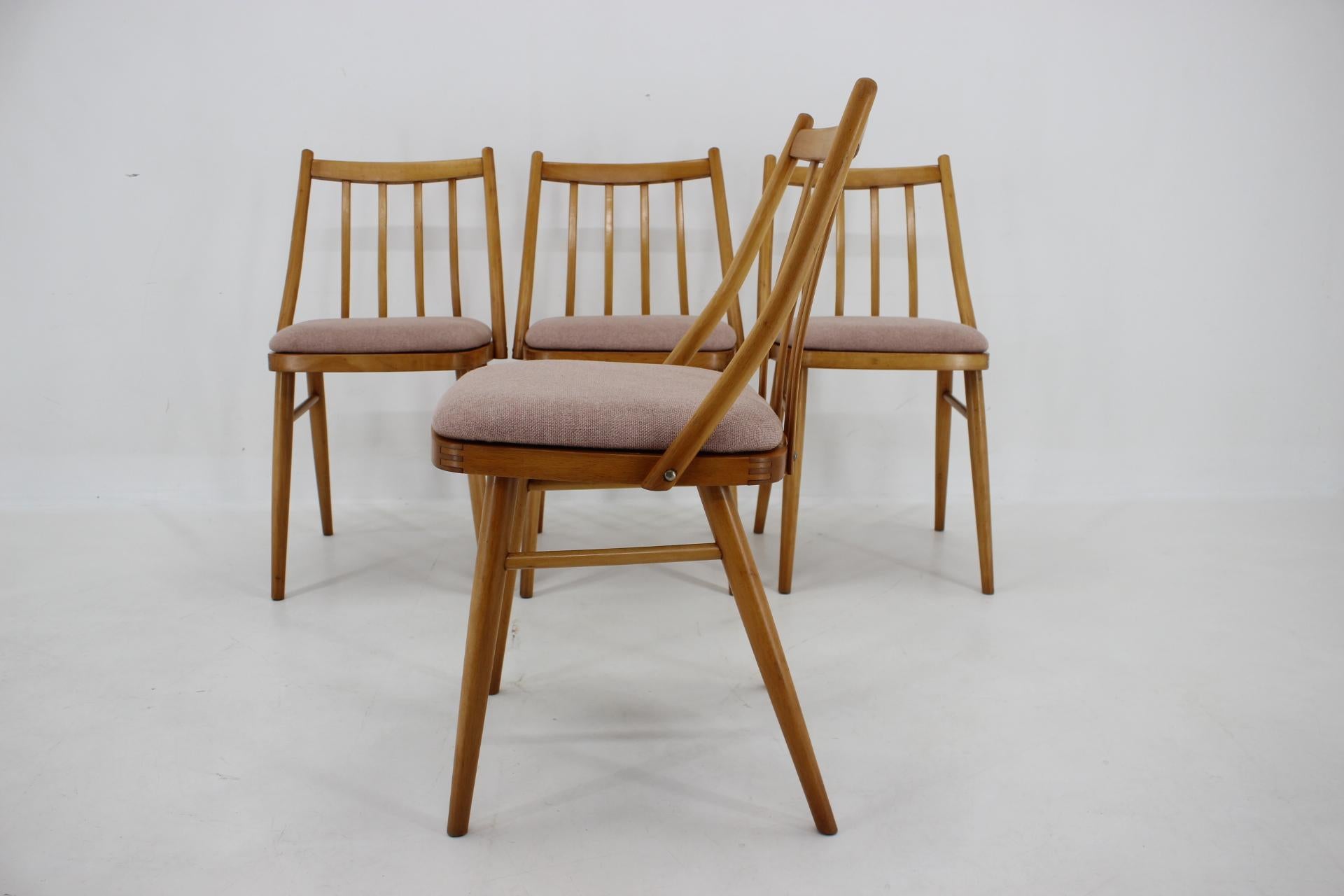 Fabric 1970s Antonin Suman Beech Dining Chairs, Set of 4 For Sale