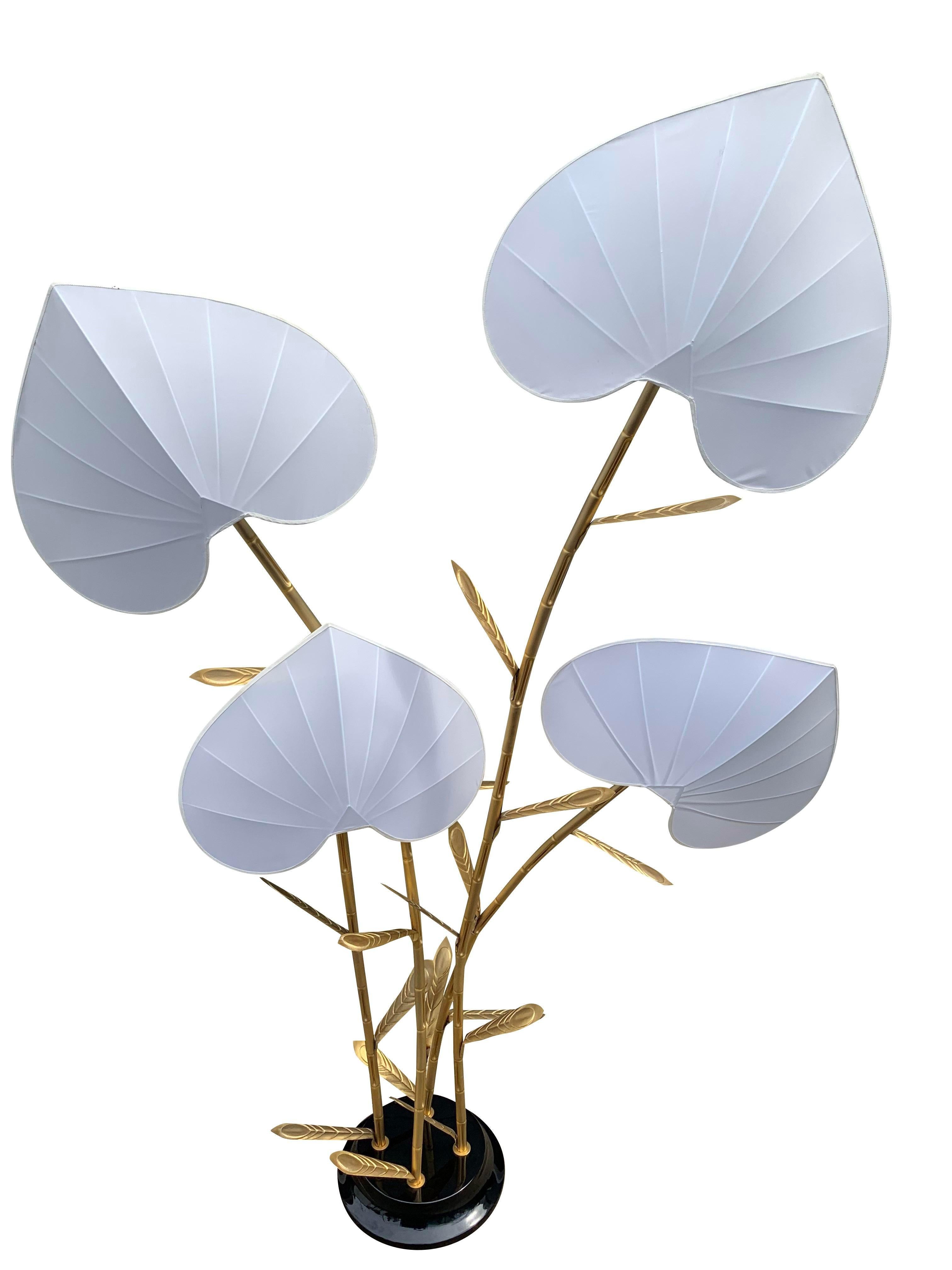 American 1970s Antonio Pavia Modern Brass Palm Floor Lamp