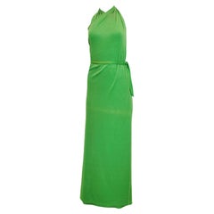 Abito a portafoglio in jersey color verde mela anni '70 con cintura inclusa