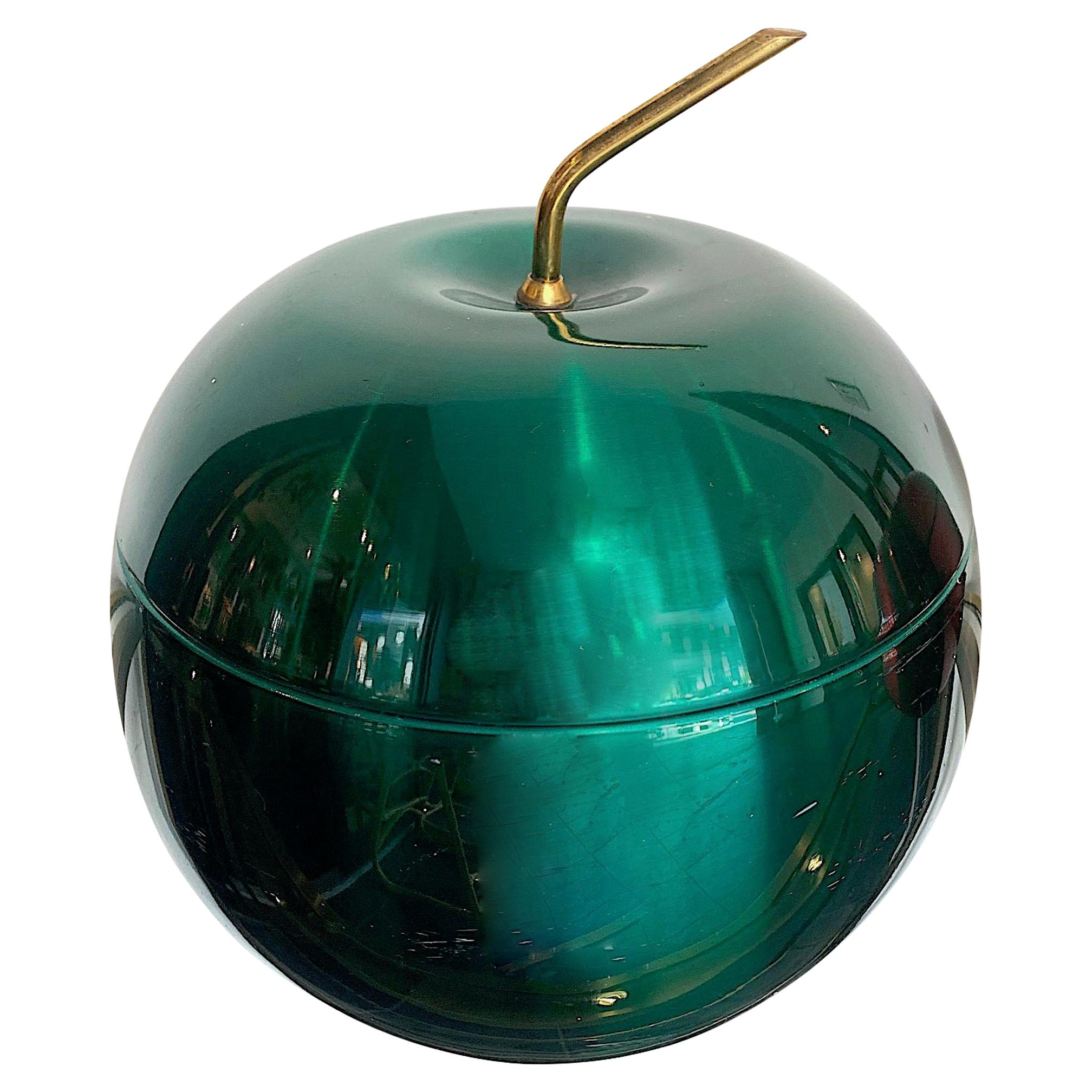 1970s Apple Ice Bucket by Daydream in Anodised Vibrant Green with Brass Handle