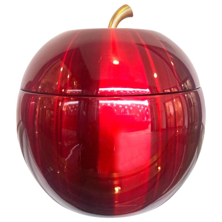 1970s Apple Ice Bucket by Daydream in Anodised Vibrant Red with Brass