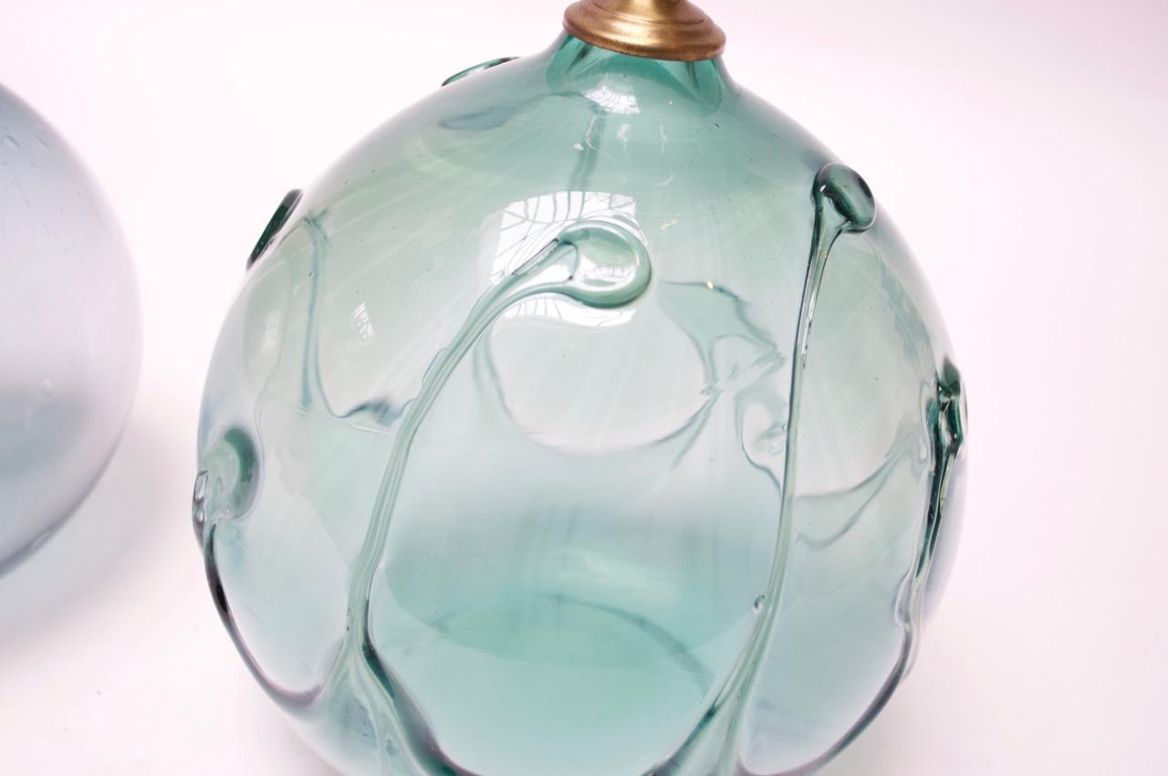 1970s Aqua Tone 'Lily Pad' Art Glass Lamp by Richard Harkness For Sale 5