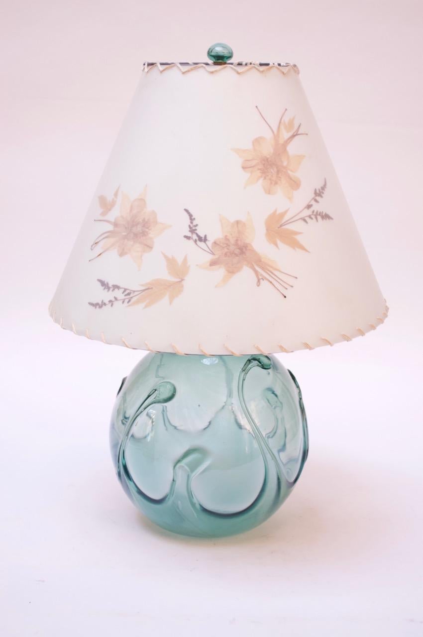 Mid-Century Modern 1970s Aqua Tone 'Lily Pad' Art Glass Lamp by Richard Harkness For Sale
