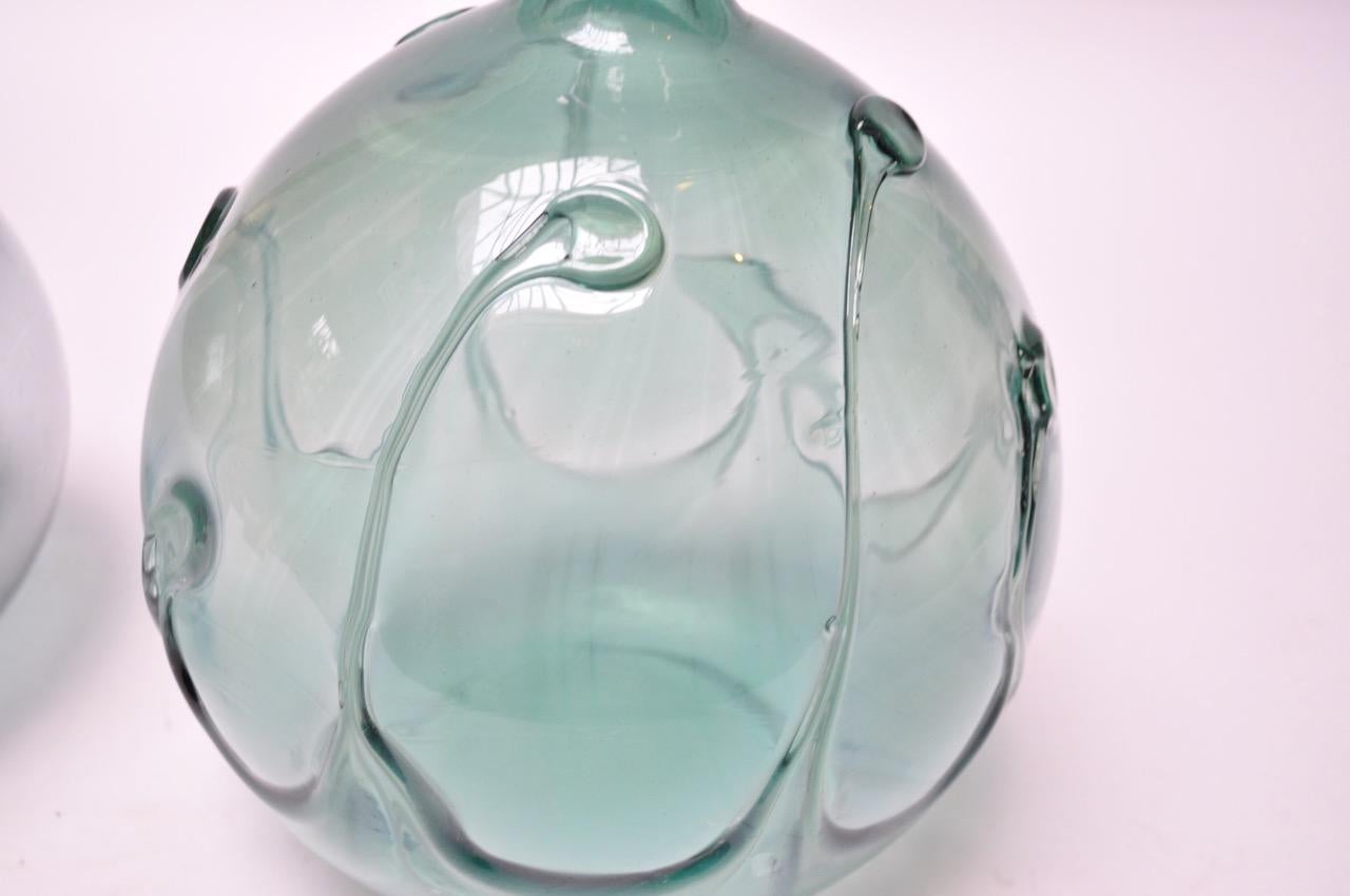 Late 20th Century 1970s Aqua Tone 'Lily Pad' Art Glass Lamp by Richard Harkness For Sale