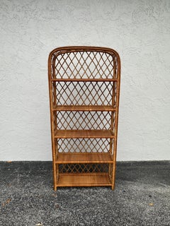 1970s Arched Rattan Cane Display Shelf Bookcase Etageres