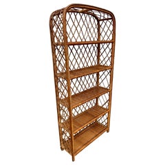1970s Arched Rattan Cane Display Shelf Bookcase Etageres
