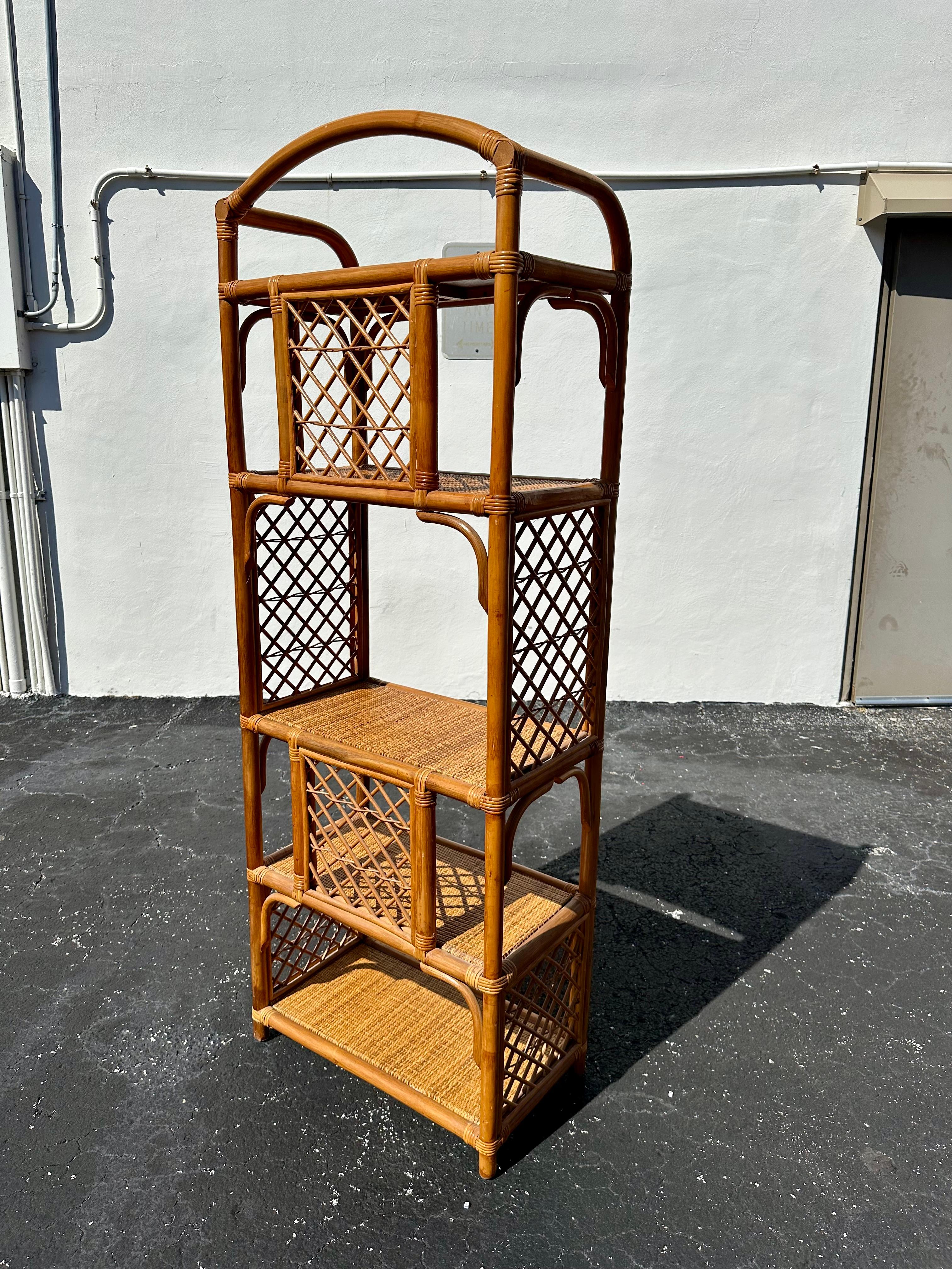 Asian 1970s Arched Rattan Cane Display Shelf  Etageres